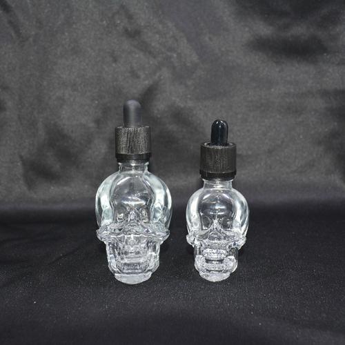 晶白料透明烟油瓶 骷髅头滴管瓶 儿童安全盖玻璃滴管瓶工厂直销